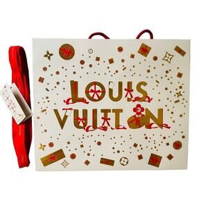 Louis Vuitton Holiday Bag & Ribbon/Card Authentic Red Gold Decor Display Storage